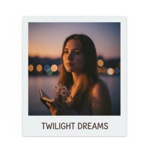 "Evening light Polaroid-style girl portrait, soft focus, minimal background, cinematic effect, Instagram-ready photo."