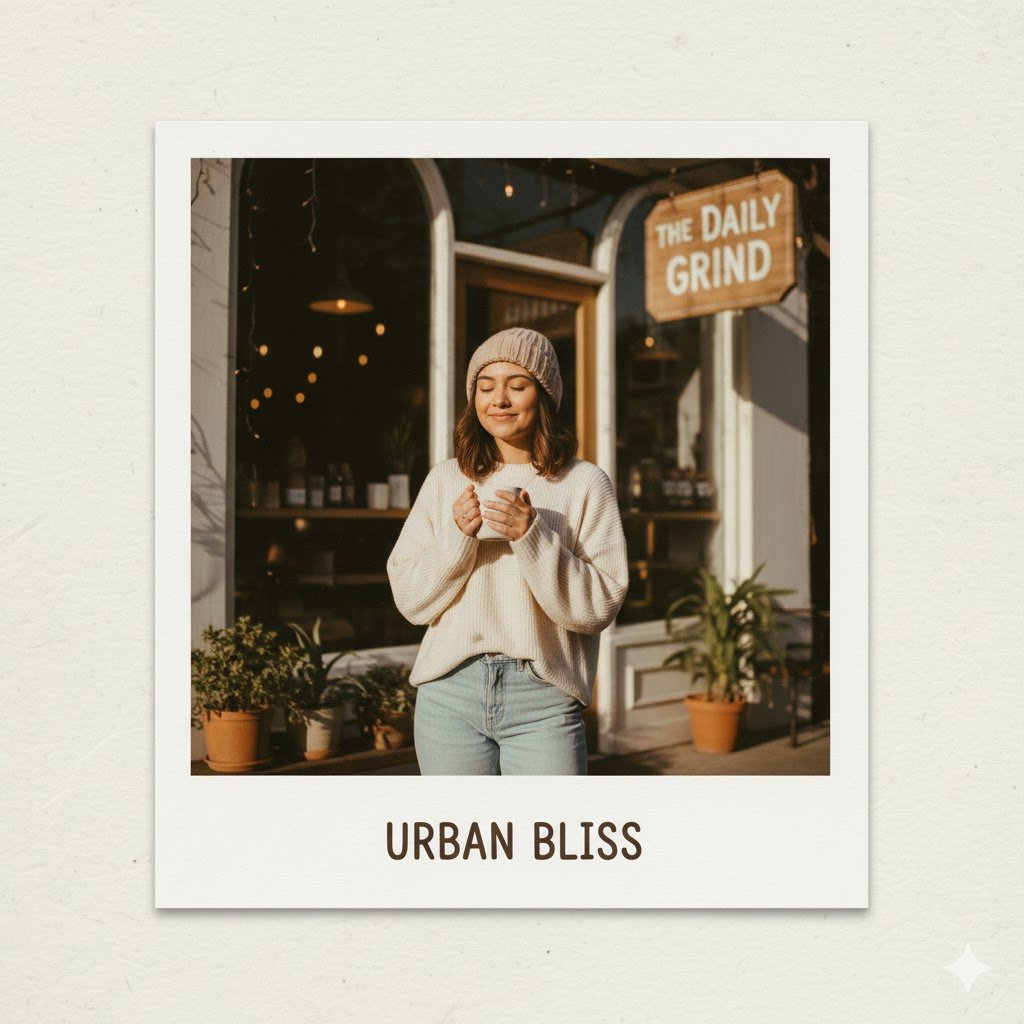 "Portrait of a stylish Indian girl in a Polaroid frame, pastel tone, retro aesthetic, cinematic light, Instagram-ready photo."