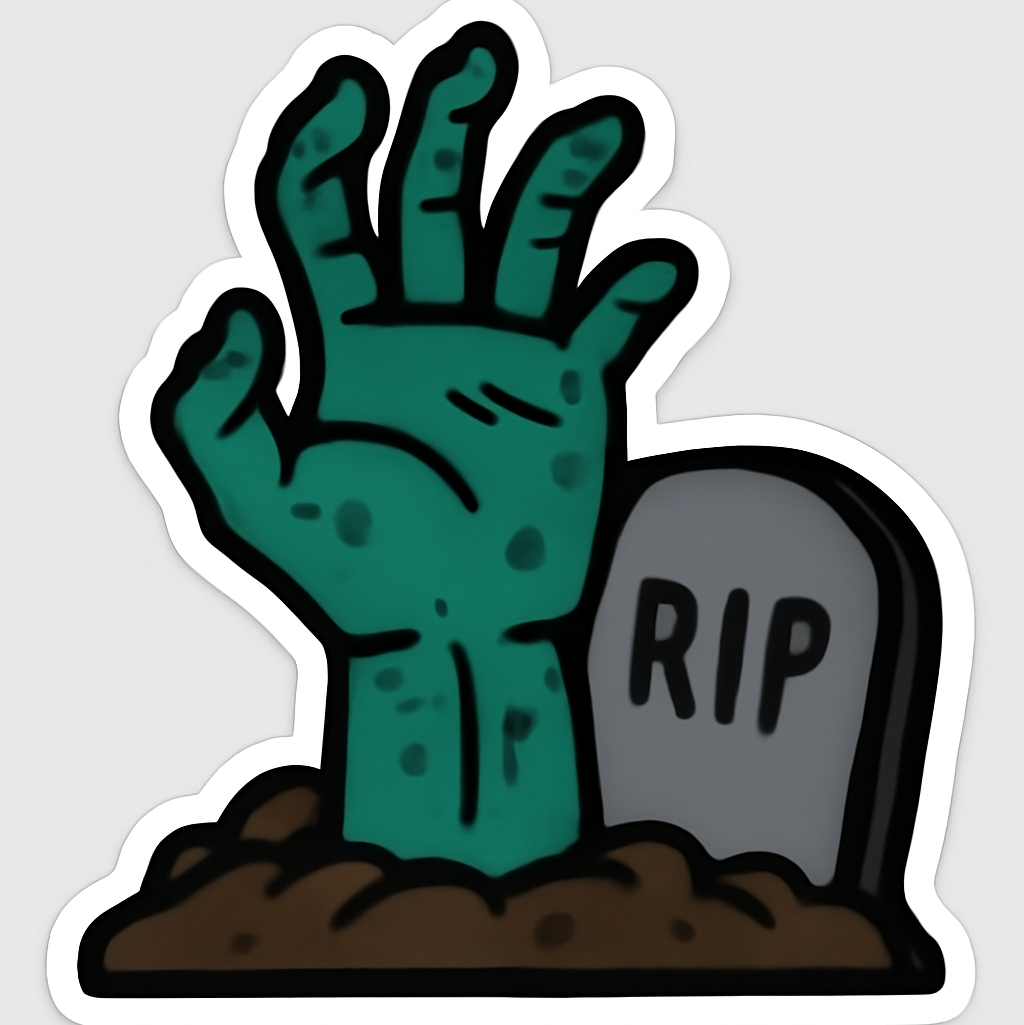 a zombie hand emerging from the soil, with small gravestone nearby, vector art, bold dark palette